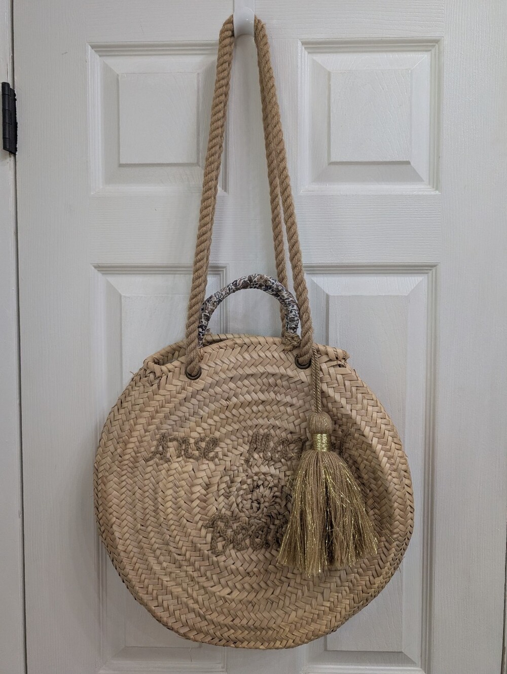 NEW Anata Bazar 17" Round Straw Bag Made In Morocco